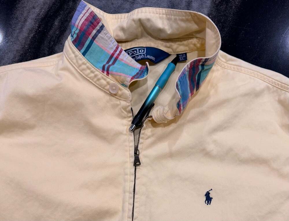 Vintage Polo Ralph Lauren Harrington Jacket Mens XL Canary Yellow Plaid Collar